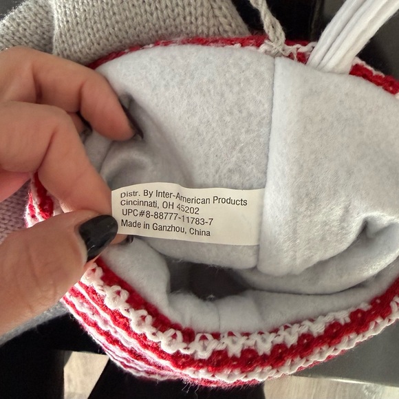 Gray with Red and White Accents Knit Holiday Stocking - Picture 4 of 4